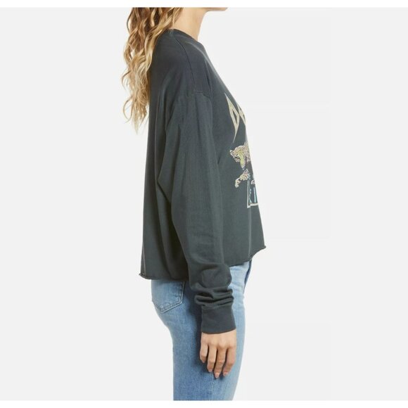 Daydreamer Def Leppard Cropped Top Long Sleeve Tee Black Leopard Large - Picture 2 of 10